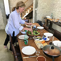 Preparing food in the dining area